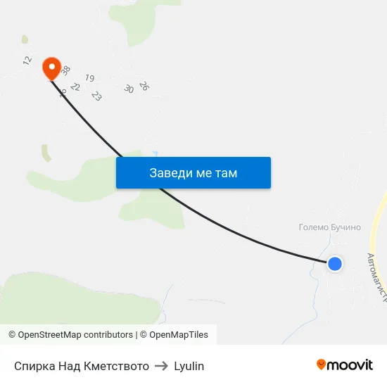 Спирка Над Кметството to Lyulin map