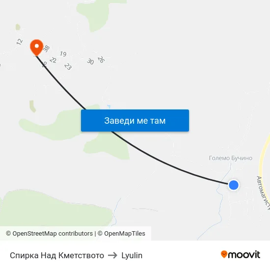 Спирка Над Кметството to Lyulin map