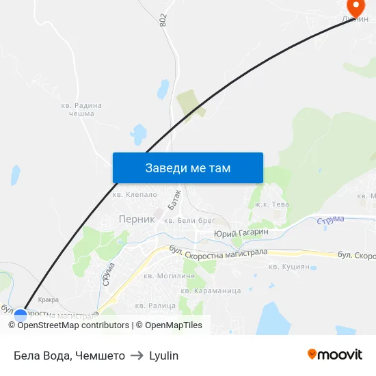 Бела Вода, Чемшето to Lyulin map