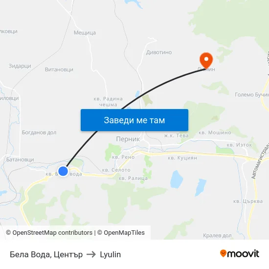 Бела Вода, Център to Lyulin map