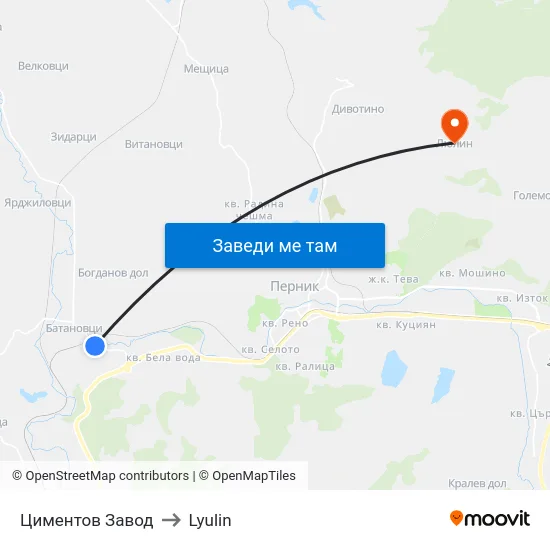 Циментов Завод to Lyulin map