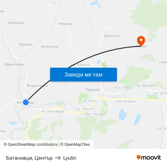 Батановци, Център to Lyulin map
