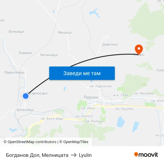 Богданов Дол, Мелницата to Lyulin map