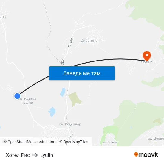 Хотел Рис to Lyulin map