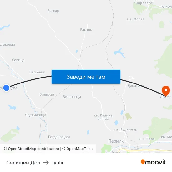 Селищен Дол to Lyulin map