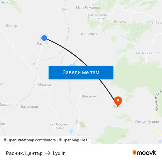 Расник, Център to Lyulin map