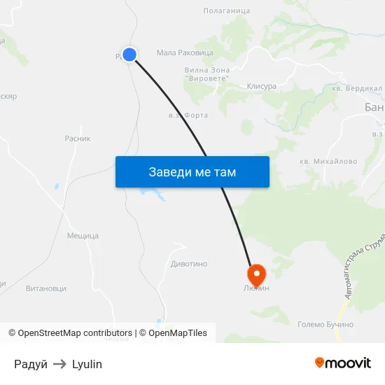 Радуй to Lyulin map