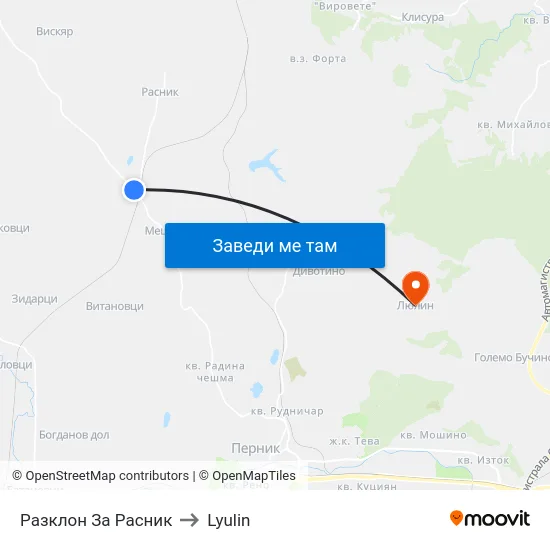 Разклон За Расник to Lyulin map