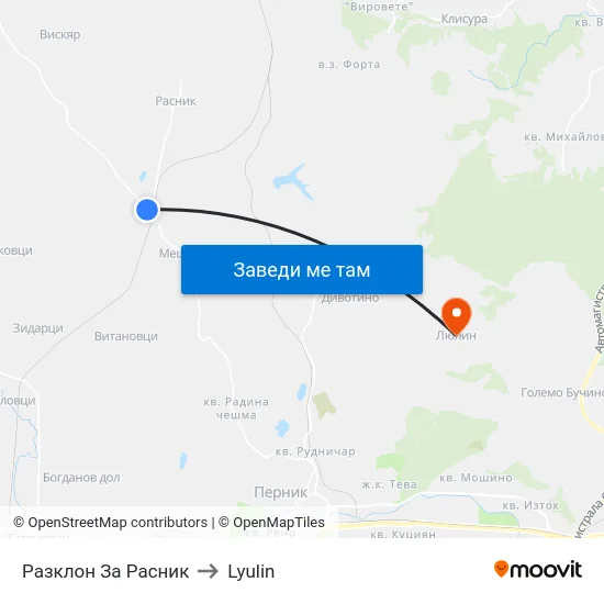Разклон За Расник to Lyulin map