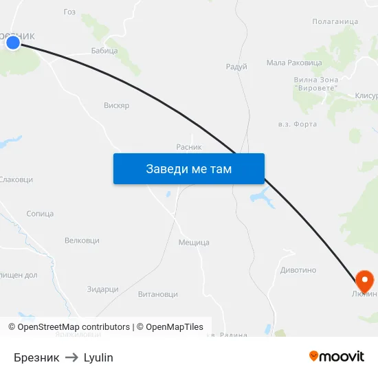 Брезник to Lyulin map