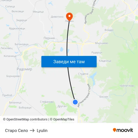 Старо Село to Lyulin map