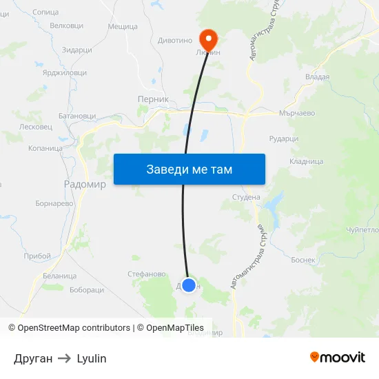 Друган to Lyulin map