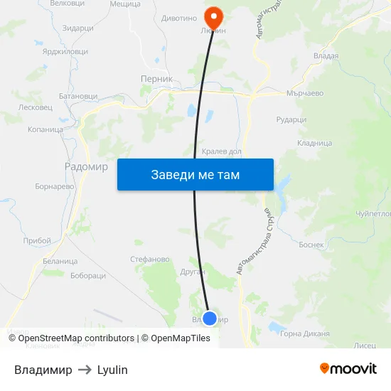 Владимир to Lyulin map