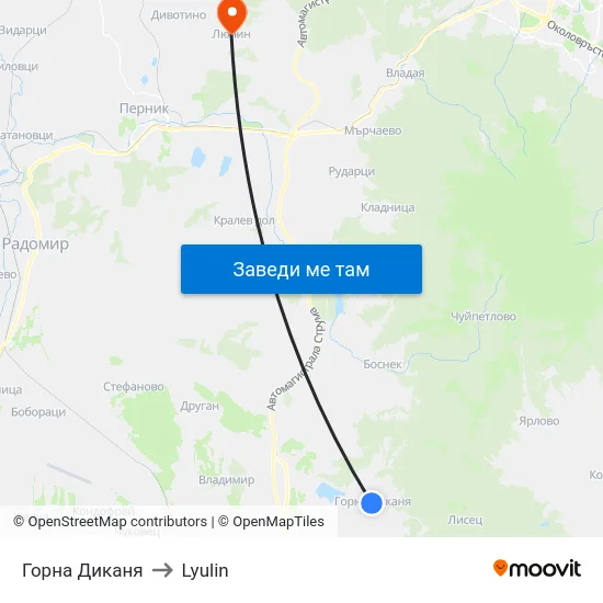 Горна Диканя to Lyulin map