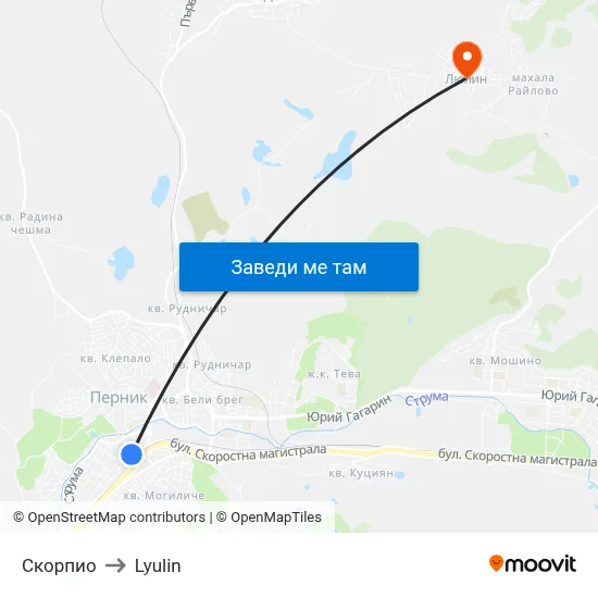 Скорпио to Lyulin map