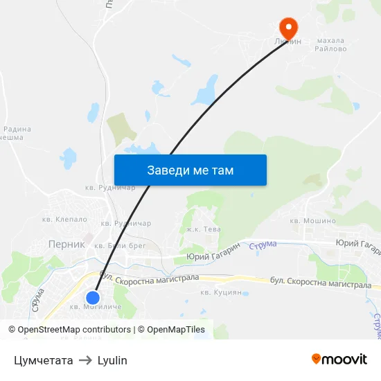 Цумчетата to Lyulin map
