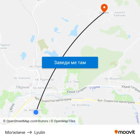 Могиличе to Lyulin map