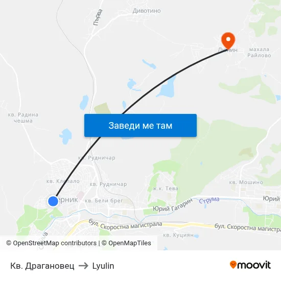 Кв. Драгановец to Lyulin map