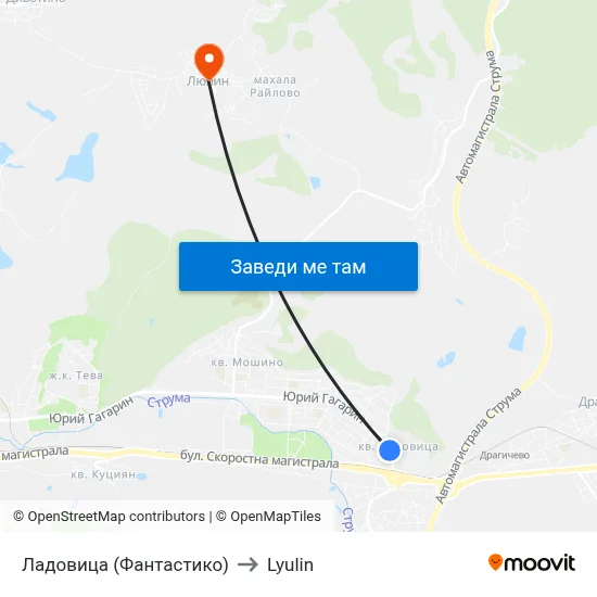 Ладовица (Фантастико) to Lyulin map