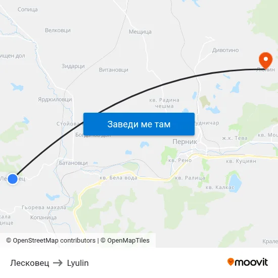 Лесковец to Lyulin map
