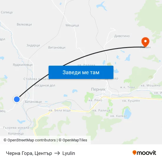 Черна Гора, Център to Lyulin map
