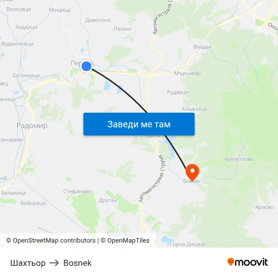 Шахтьор to Bosnek map