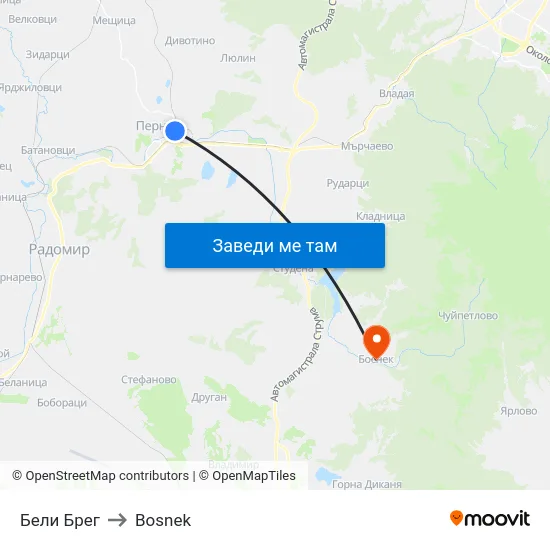 Бели Брег to Bosnek map
