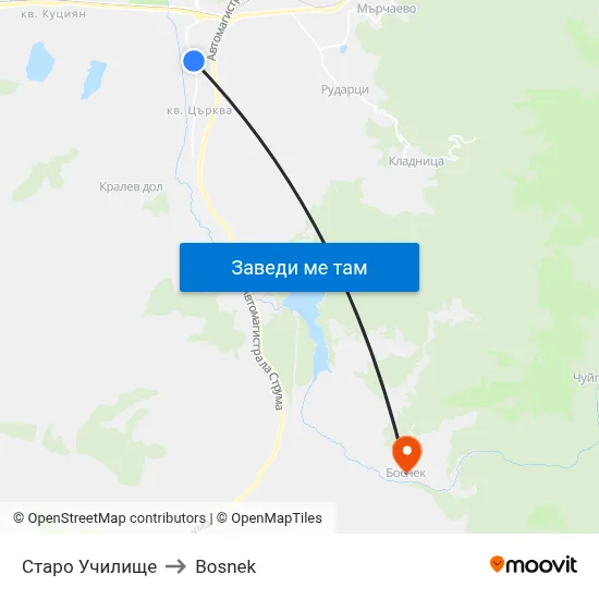 Старо Училище to Bosnek map