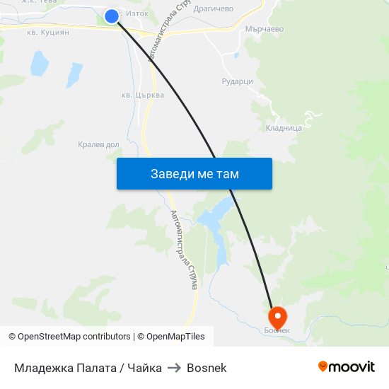 Младежка Палата / Чайка to Bosnek map