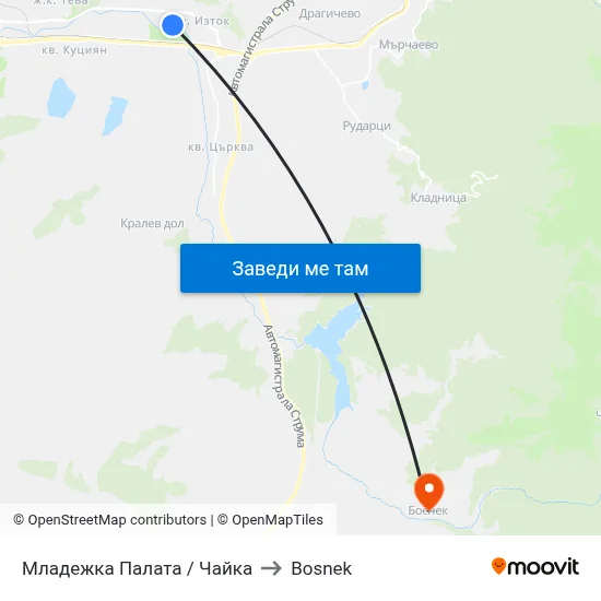 Младежка Палата / Чайка to Bosnek map