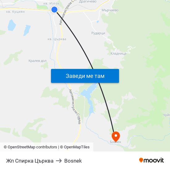 Жп Спирка Църква to Bosnek map