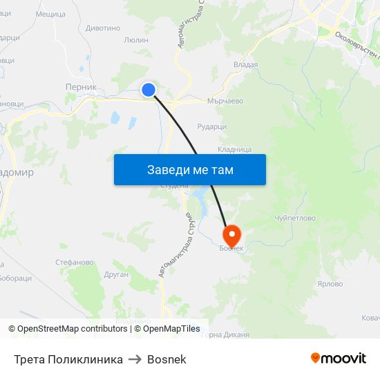 Трета Поликлиника to Bosnek map