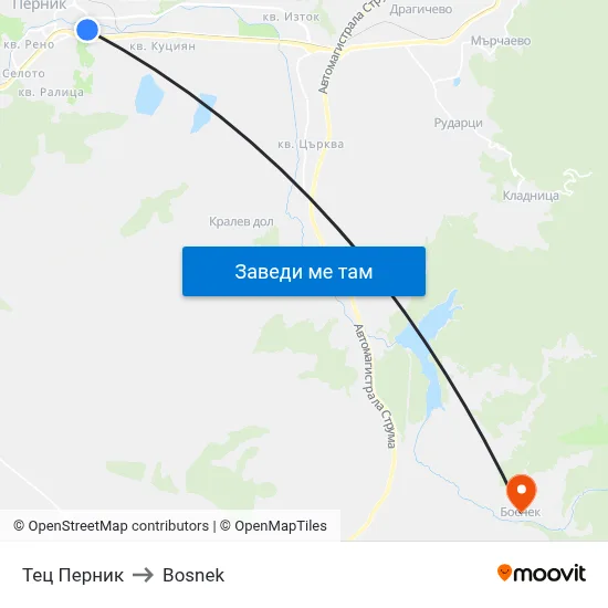 Тец Перник to Bosnek map