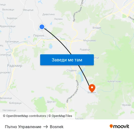 Пътно Управление to Bosnek map