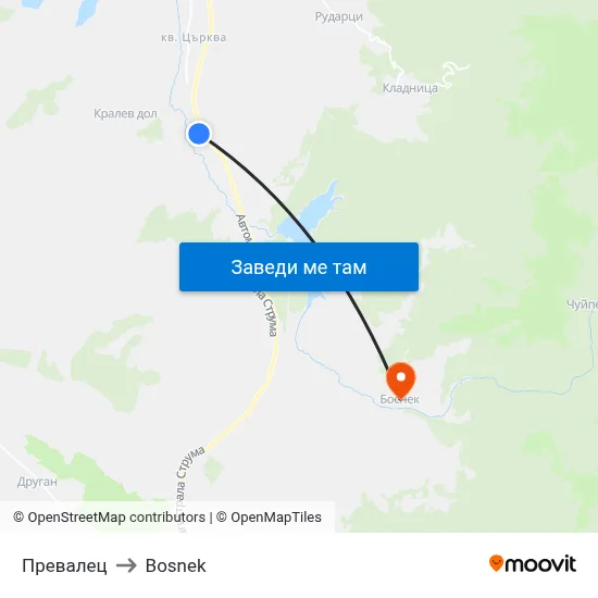 Превалец to Bosnek map
