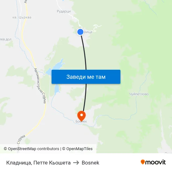 Кладница, Петте Кьошета to Bosnek map