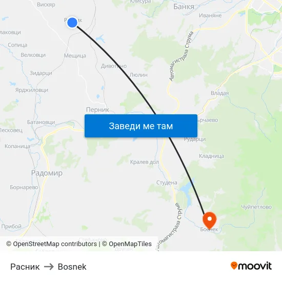 Расник to Bosnek map