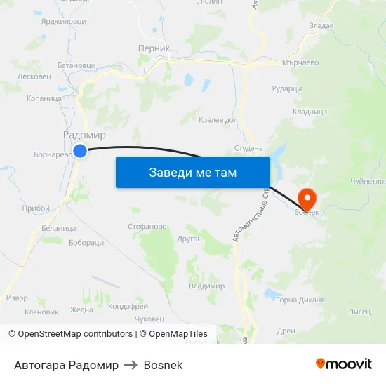 Автогара Радомир to Bosnek map