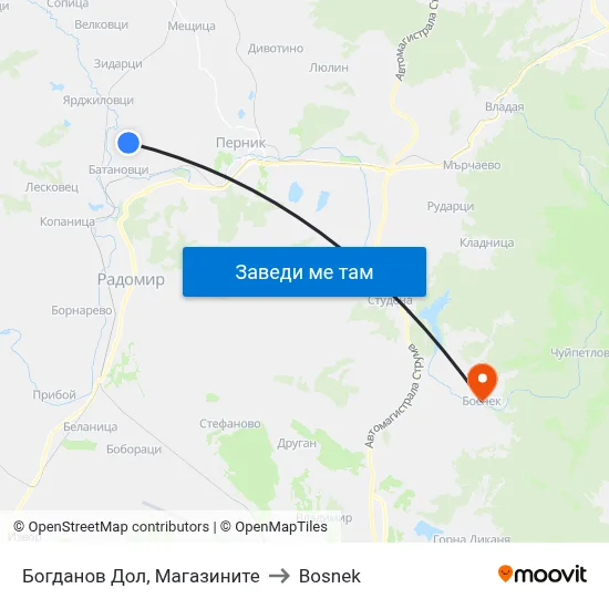 Богданов Дол, Магазините to Bosnek map