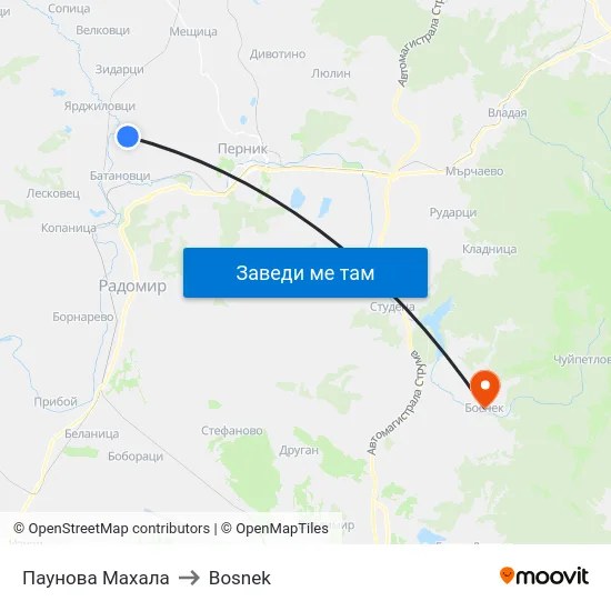 Паунова Махала to Bosnek map