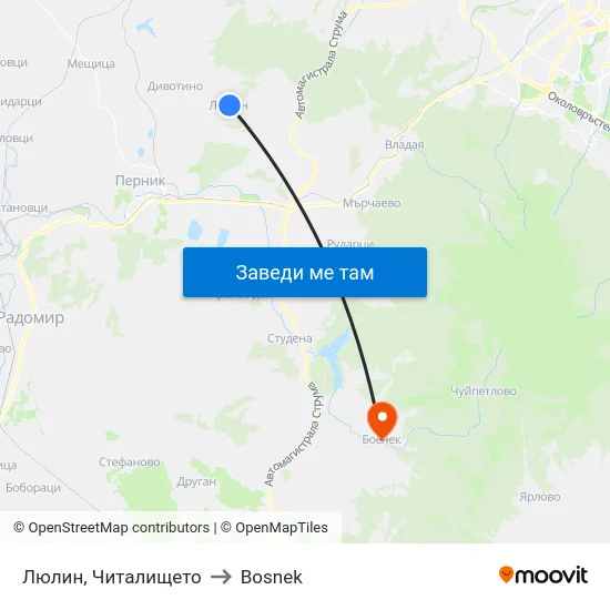 Люлин, Читалището to Bosnek map