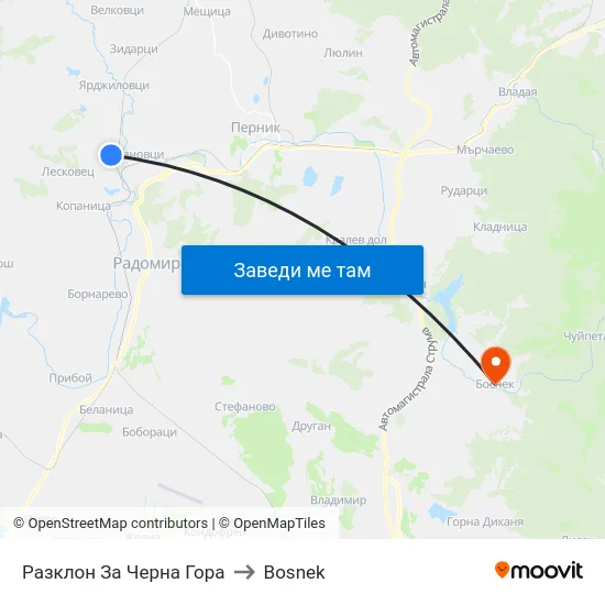 Разклон За Черна Гора to Bosnek map