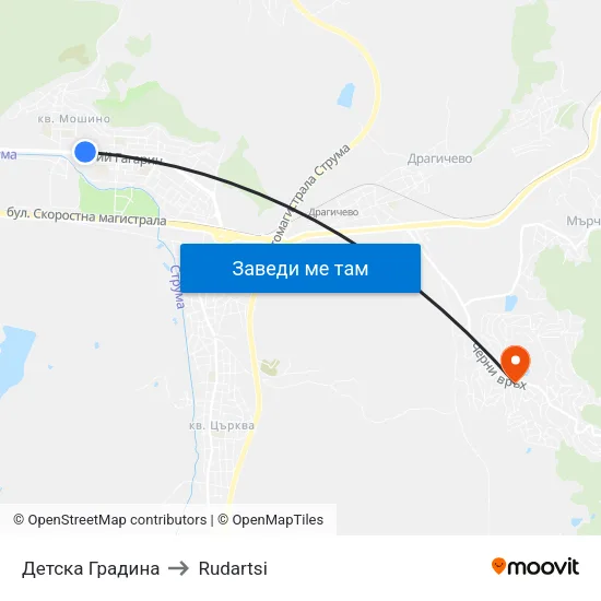 Детска Градина to Rudartsi map