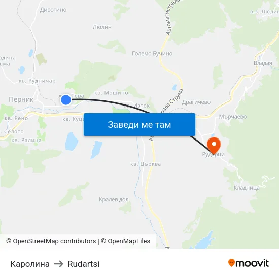 Каролина to Rudartsi map