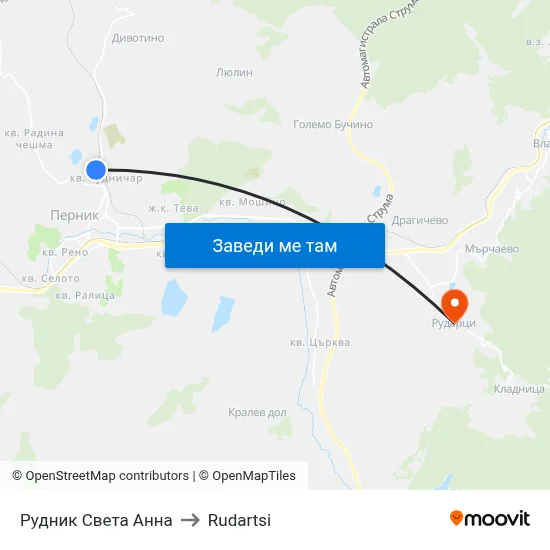 Рудник Света Анна to Rudartsi map