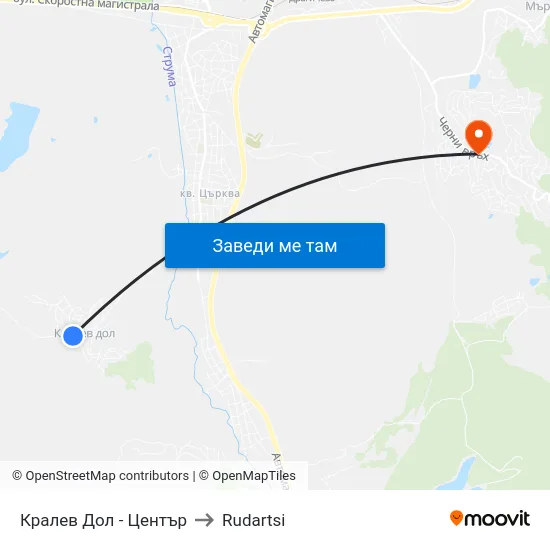 Кралев Дол - Център to Rudartsi map