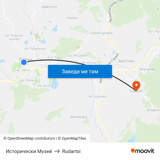 Исторически Музей to Rudartsi map