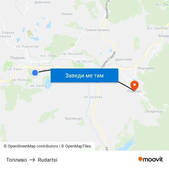 Топливо to Rudartsi map