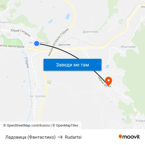 Ладовица (Фантастико) to Rudartsi map