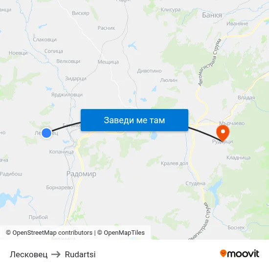 Лесковец to Rudartsi map
